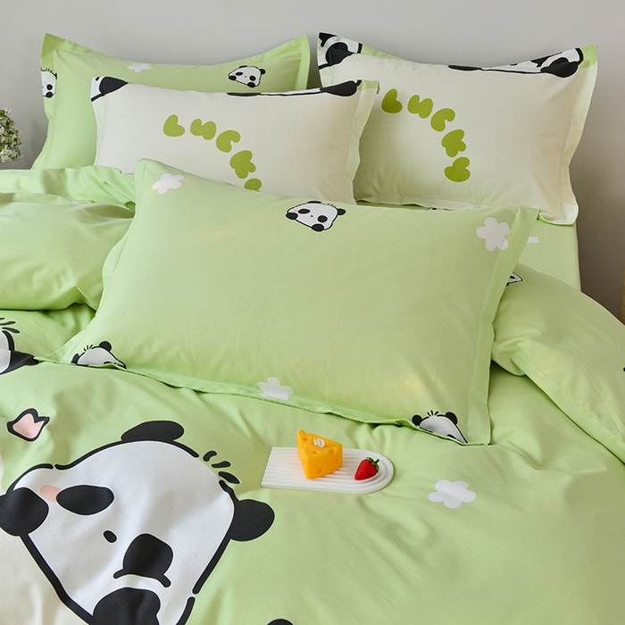 91家纺网 家纺一手货源 找家纺 登登家纺 2025新款全棉床笠四件套系列 幸运熊猫-带床笠