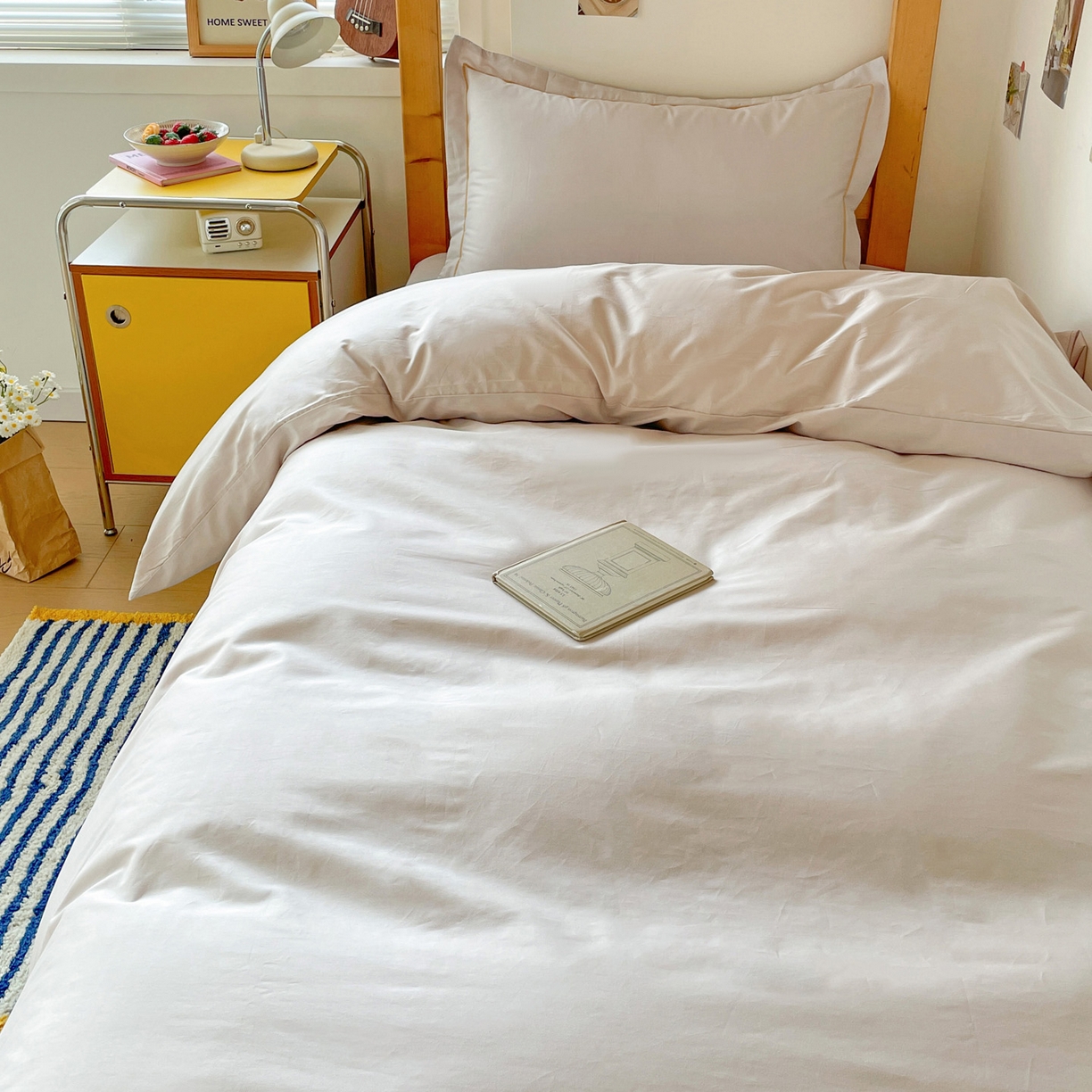 91家纺网 家纺一手货源 找家纺 恩泽家纺 2025新款全棉双拼学生宿舍三件套 米灰色