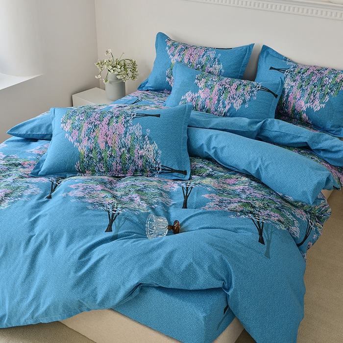 91家纺网 家纺一手货源 找家纺 登登家纺 2025新款全棉床笠四件套系列 清风竹影-兰