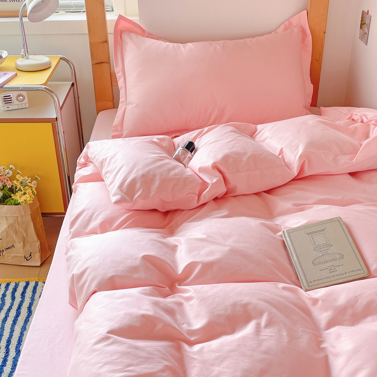 91家纺网 家纺一手货源 找家纺 恩泽家纺 2025新款全棉双拼学生宿舍三件套 玉色