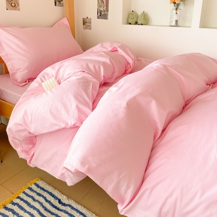 恩泽家纺 2025新款全棉双拼学生宿舍三件套 粉色