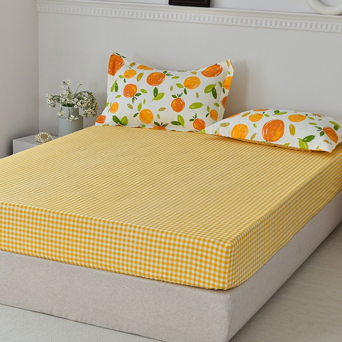 91家纺网 家纺一手货源 找家纺 登登家纺 2025新款全棉床笠四件套系列 橙意满满-带床笠