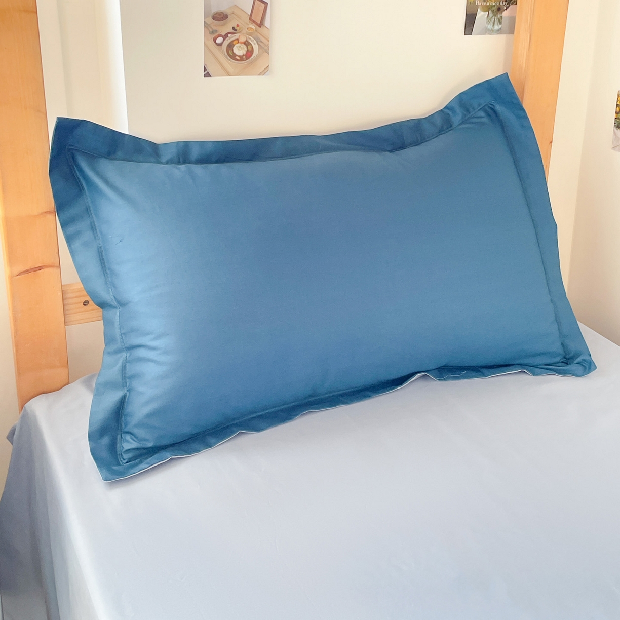 91家纺网 家纺一手货源 找家纺 恩泽家纺 2025新款全棉双拼学生宿舍三件套 宝蓝+月白兰