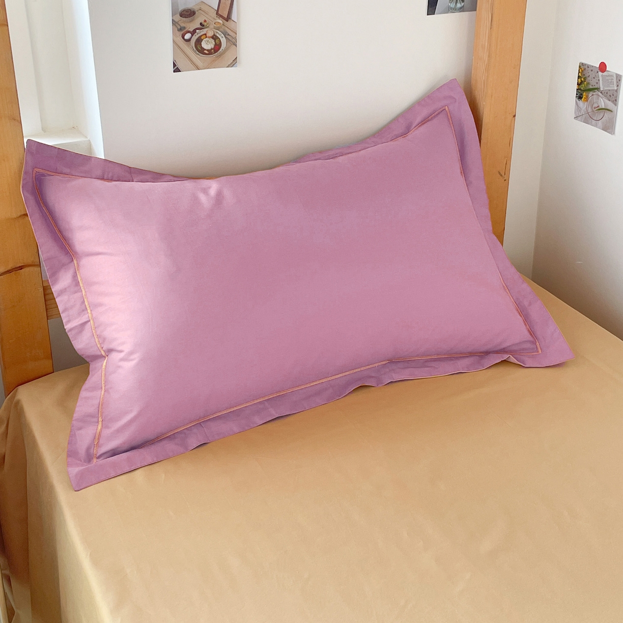 91家纺网 家纺一手货源 找家纺 恩泽家纺 2025新款全棉双拼学生宿舍三件套 灰紫+卡其