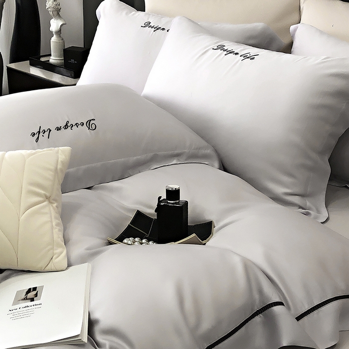 91家纺网 家纺一手货源 找家纺 （总）2024新款100支LF兰精天丝简约字母刺绣四件套--熙柔系列