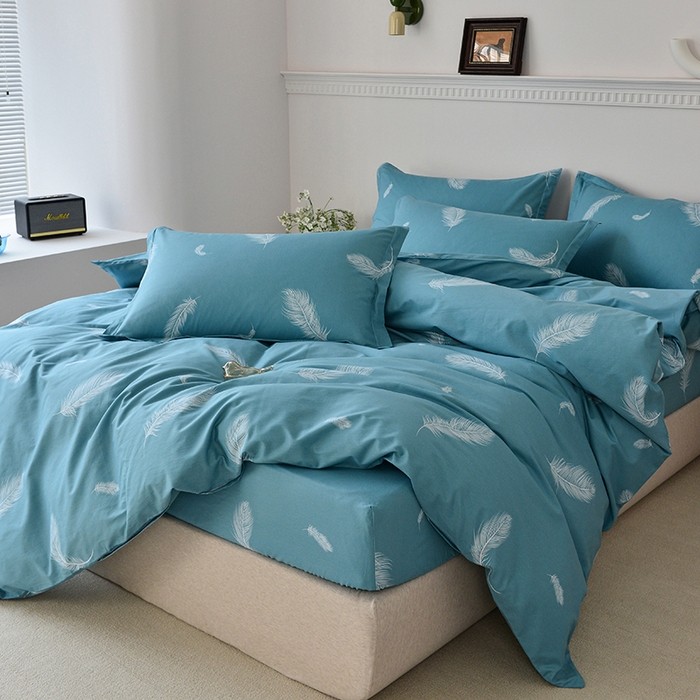 91家纺网 家纺一手货源 找家纺 登登家纺 2025新款全棉床笠四件套系列 飘羽