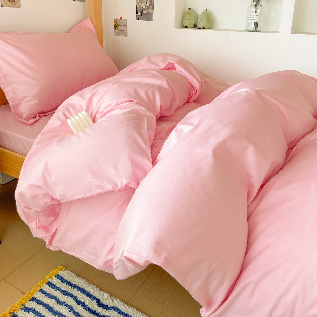 91家纺网 家纺一手货源 找家纺 恩泽家纺 2025新款全棉双拼学生宿舍三件套 粉色