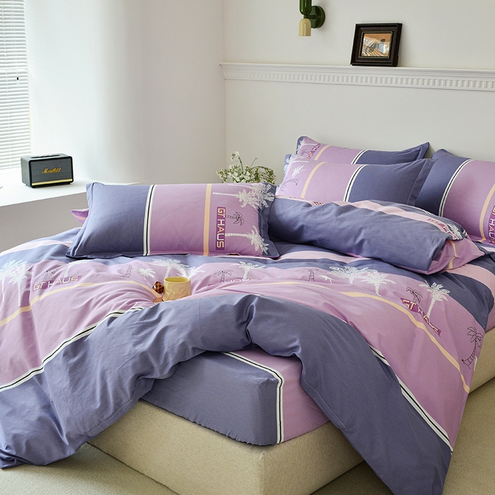 91家纺网 家纺一手货源 找家纺 登登家纺 2025新款全棉床笠四件套系列 椰林风影