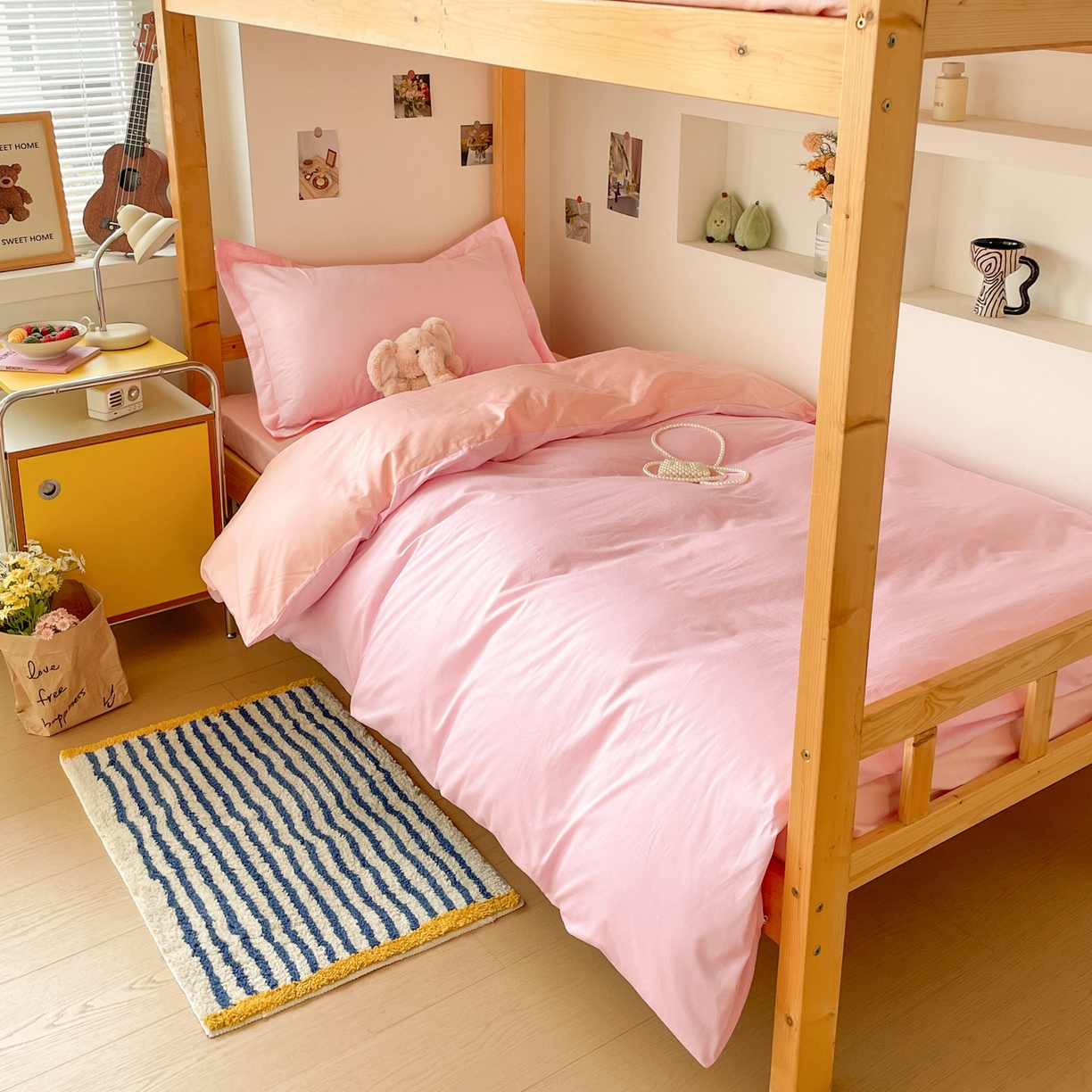 91家纺网 家纺一手货源 找家纺 恩泽家纺 2025新款全棉双拼学生宿舍三件套 粉色+玉色