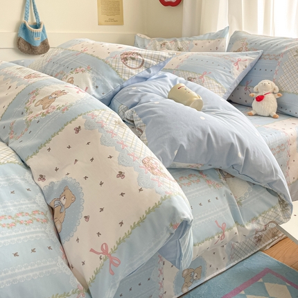 首尔家纺 2025新款学生季全棉跑量款四件套系列卡通小清新AB版学生三件套 中古小花熊