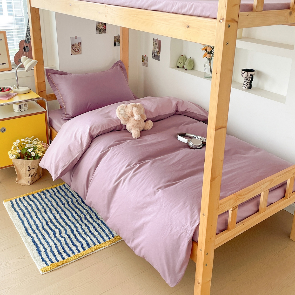 91家纺网 家纺一手货源 找家纺 恩泽家纺 2025新款全棉双拼学生宿舍三件套 灰紫+香芋紫