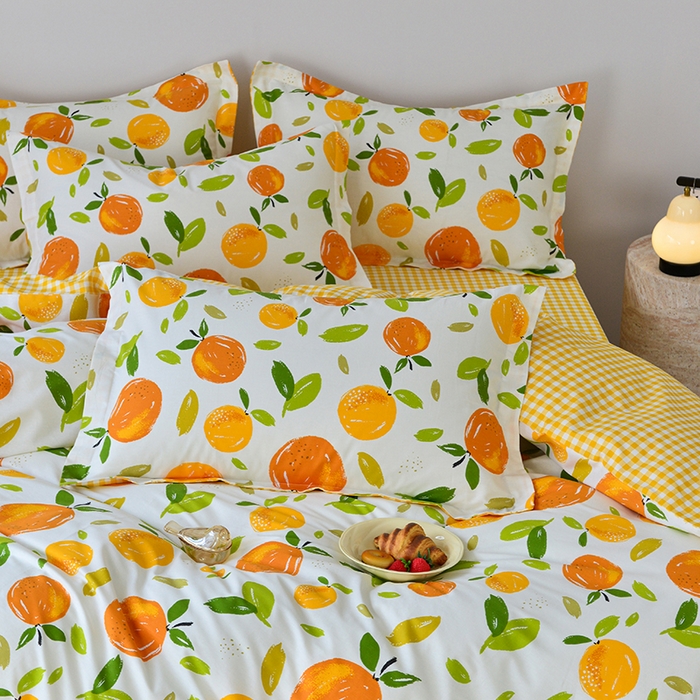 91家纺网 家纺一手货源 找家纺 登登家纺 2025新款全棉床笠四件套系列 橙意满满-带床笠