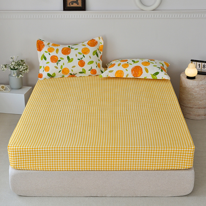 91家纺网 家纺一手货源 找家纺 登登家纺 2025新款全棉床笠四件套系列 橙意满满-带床笠