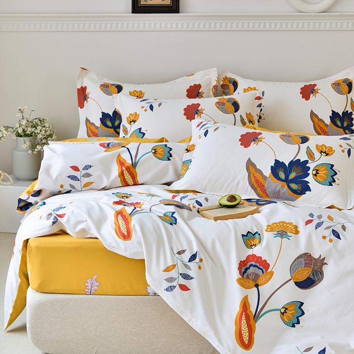 91家纺网 家纺一手货源 找家纺 登登家纺 2025新款全棉床笠四件套系列 浪漫花语-带床笠