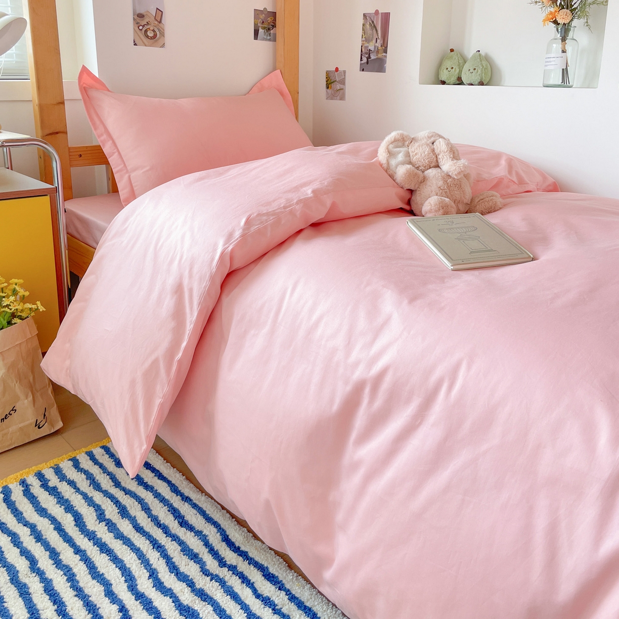 91家纺网 家纺一手货源 找家纺 恩泽家纺 2025新款全棉双拼学生宿舍三件套 玉色