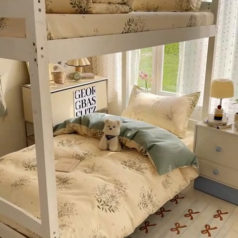 91家纺网 家纺一手货源 找家纺 莱通家纺 2025新款12868学生宿舍三件套 浅影摇曳