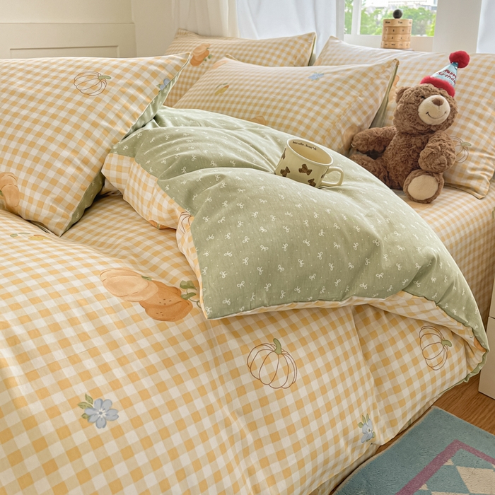 91家纺网 家纺一手货源 找家纺 首尔家纺 2025新款学生季全棉跑量款四件套系列卡通小清新AB版学生三件套 丰收季节