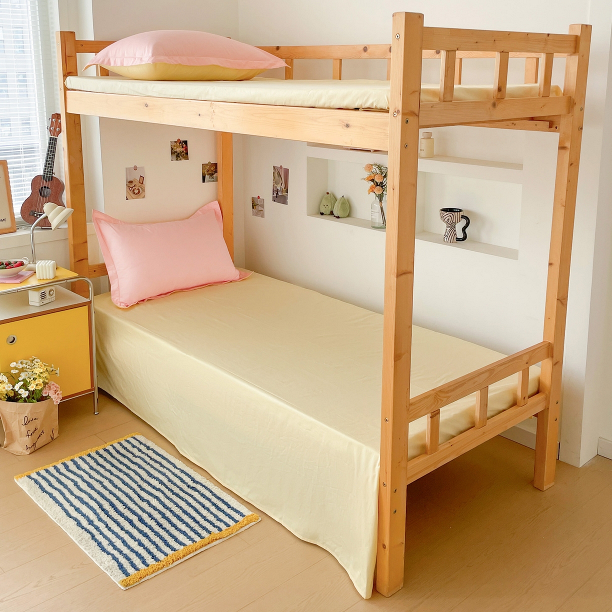 91家纺网 家纺一手货源 找家纺 恩泽家纺 2025新款全棉双拼学生宿舍三件套 玉色+鹅黄