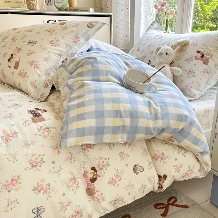 91家纺网 家纺一手货源 找家纺 莱通家纺 2025新款12868学生宿舍三件套 花田小狗