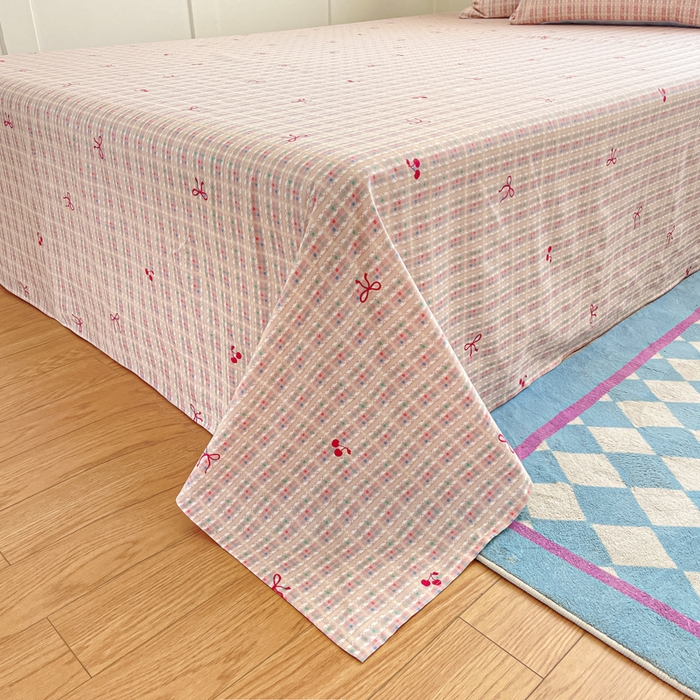 91家纺网 家纺一手货源 找家纺 首尔家纺 2025新款学生季全棉跑量款四件套系列卡通小清新AB版学生三件套 粉糯蝴蝶结