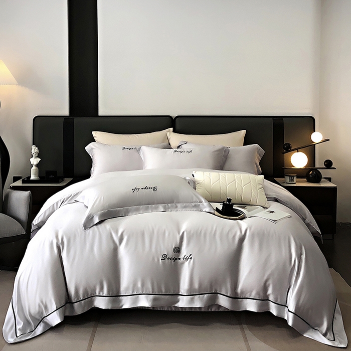 91家纺网 家纺一手货源 找家纺 （总）2024新款100支LF兰精天丝简约字母刺绣四件套--熙柔系列