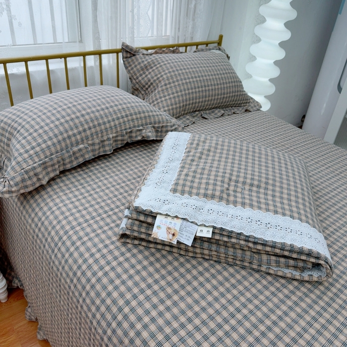 91家纺网 家纺一手货源 找家纺 暖居 2025新款全棉水洗棉床盖三件套可配同款被套同款多功能夏被四季通用 经典格子