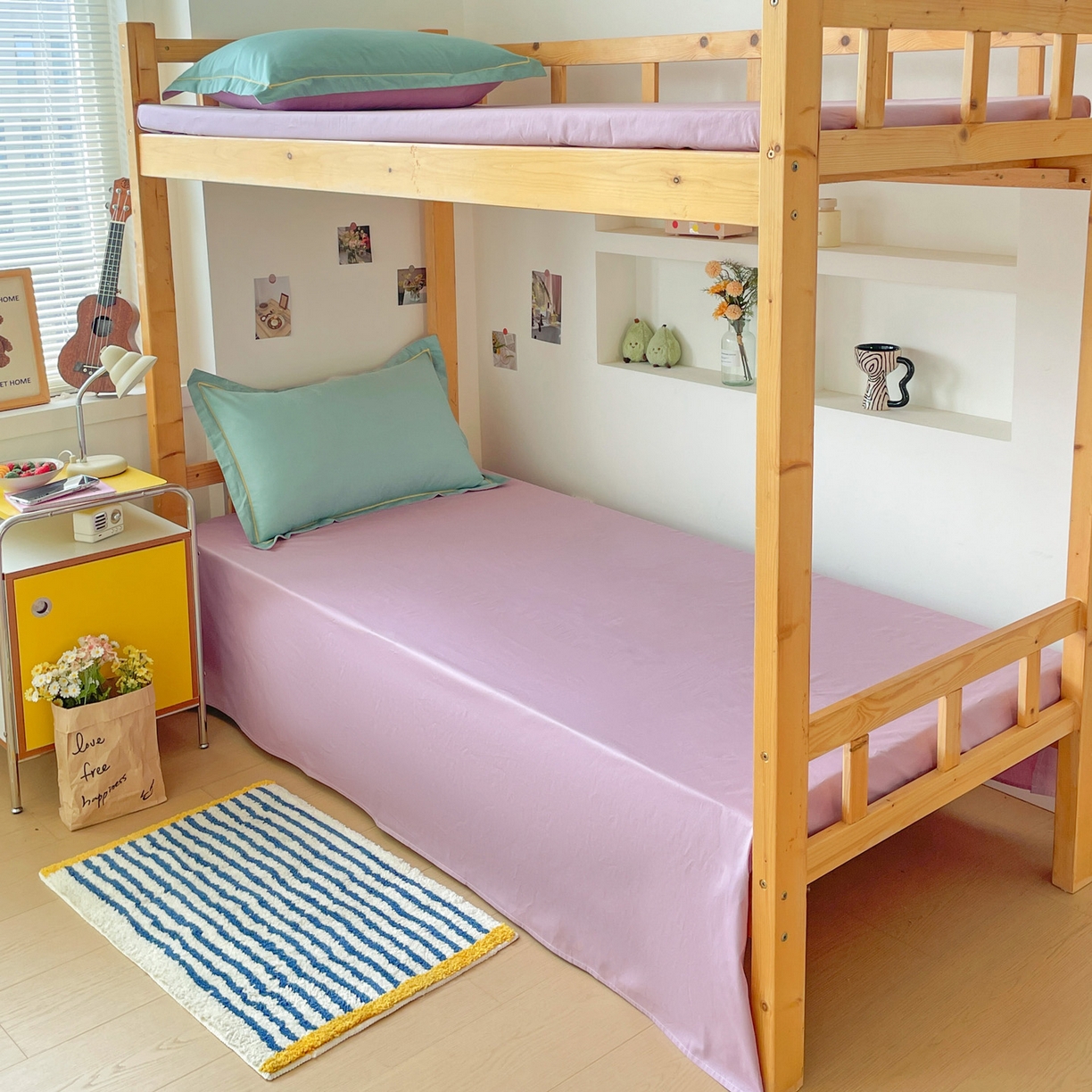 91家纺网 家纺一手货源 找家纺 恩泽家纺 2025新款全棉双拼学生宿舍三件套 灰绿+香芋紫