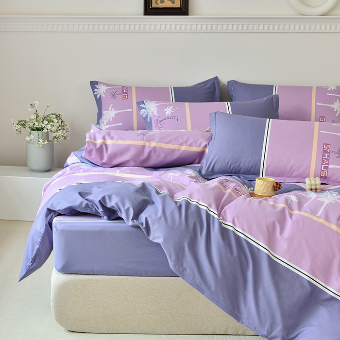 91家纺网 家纺一手货源 找家纺 登登家纺 2025新款全棉床笠四件套系列 椰林风影