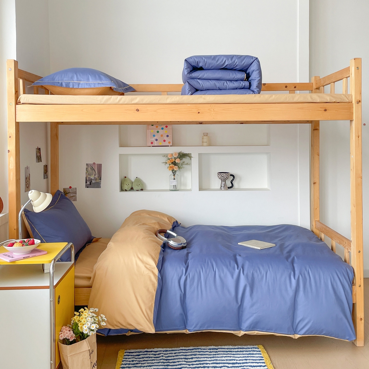 91家纺网 家纺一手货源 找家纺 恩泽家纺 2025新款全棉双拼学生宿舍三件套 藏青+卡其