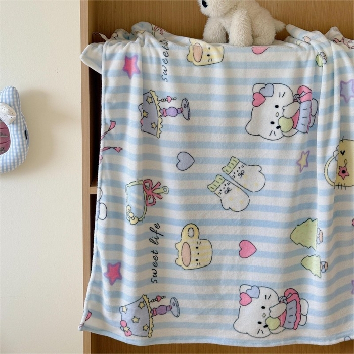 91家纺网 家纺一手货源 找家纺 顾里家纺 2025新款ins少女奶油系双面牛奶绒毯-第二组 漫画猫咪