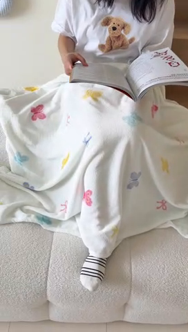 91家纺网 家纺一手货源 找家纺 顾里家纺 2025新款ins少女奶油系双面牛奶绒毯-第二组 彩蝴蝶