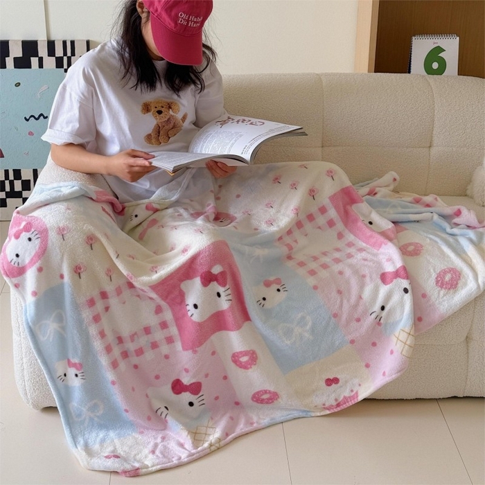 91家纺网 家纺一手货源 找家纺 顾里家纺 2025新款ins少女奶油系双面牛奶绒毯-第二组 猫咪时光毯