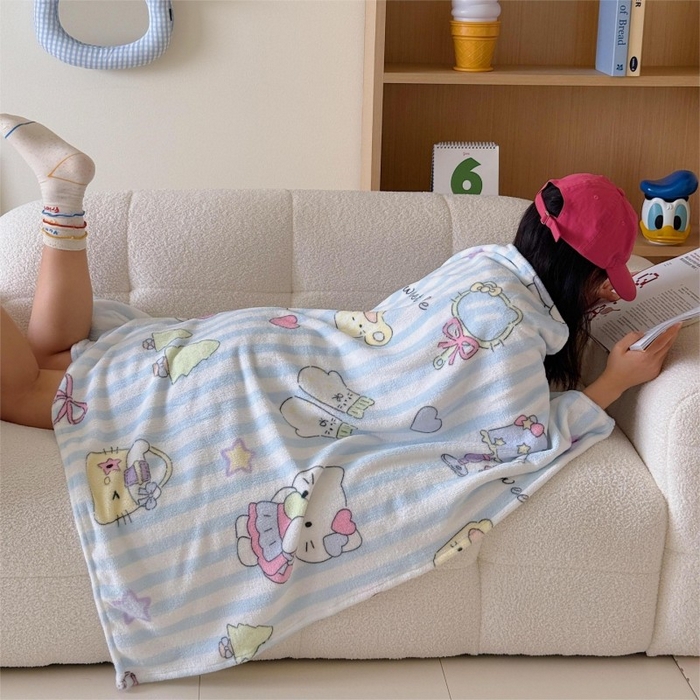 91家纺网 家纺一手货源 找家纺 顾里家纺 2025新款ins少女奶油系双面牛奶绒毯-第二组 漫画猫咪