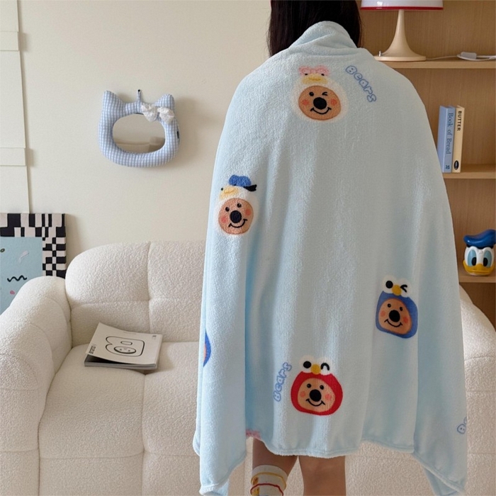 91家纺网 家纺一手货源 找家纺 顾里家纺 2025新款ins少女奶油系双面牛奶绒毯-第二组 大眼熊