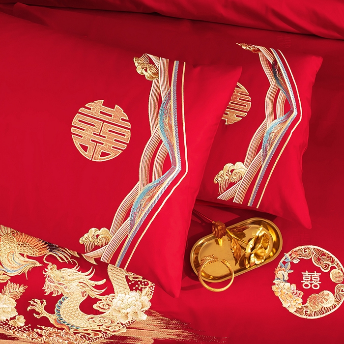 91家纺网 家纺一手货源 找家纺 （总）柏拉图 2024新款100s贡缎提花长绒棉轻奢简约婚庆四件套