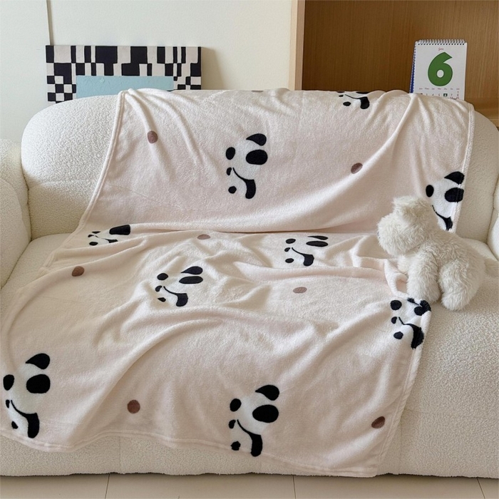91家纺网 家纺一手货源 找家纺 顾里家纺 2025新款ins少女奶油系双面牛奶绒毯-第二组 波点熊猫