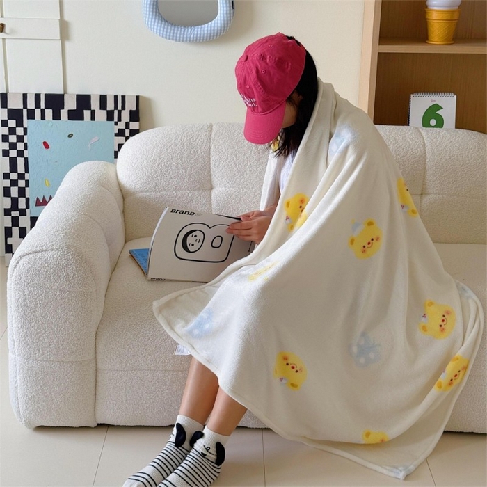 91家纺网 家纺一手货源 找家纺 顾里家纺 2025新款ins少女奶油系双面牛奶绒毯-第二组 黄油小熊
