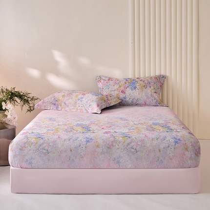 91家纺网 家纺一手货源 找家纺 禾时 2025新款A类100S长绒棉全棉数码印花床笠三件套床套床罩床垫保护罩 碧海银沙