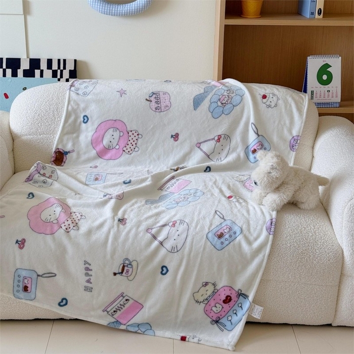 91家纺网 家纺一手货源 找家纺 顾里家纺 2025新款ins少女奶油系双面牛奶绒毯-第二组 花花喵喵