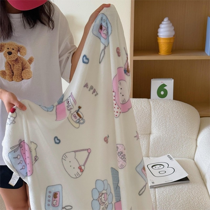 91家纺网 家纺一手货源 找家纺 顾里家纺 2025新款ins少女奶油系双面牛奶绒毯-第二组 花花喵喵