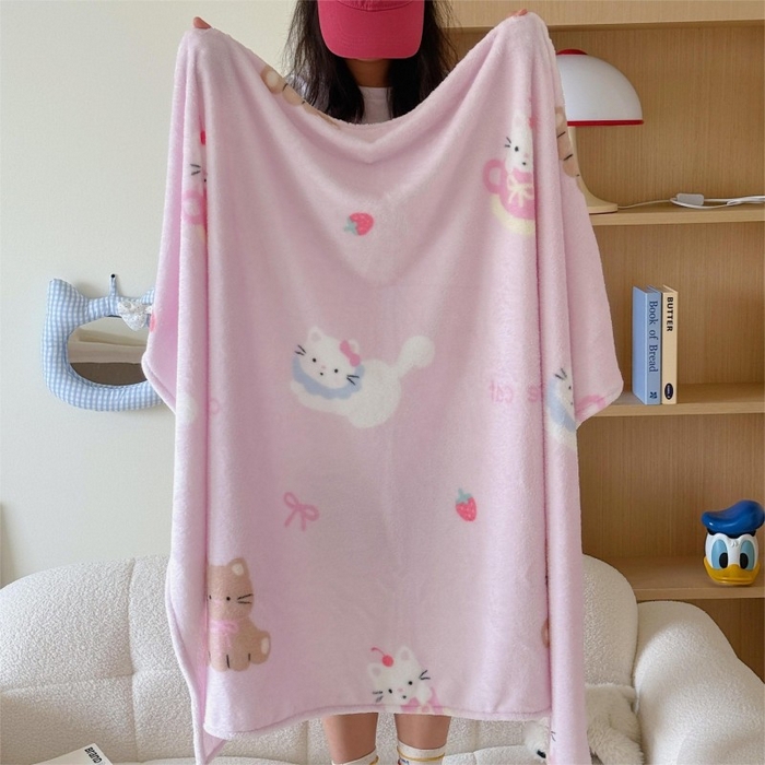 91家纺网 家纺一手货源 找家纺 顾里家纺 2025新款ins少女奶油系双面牛奶绒毯-第二组 梅酱猫猫