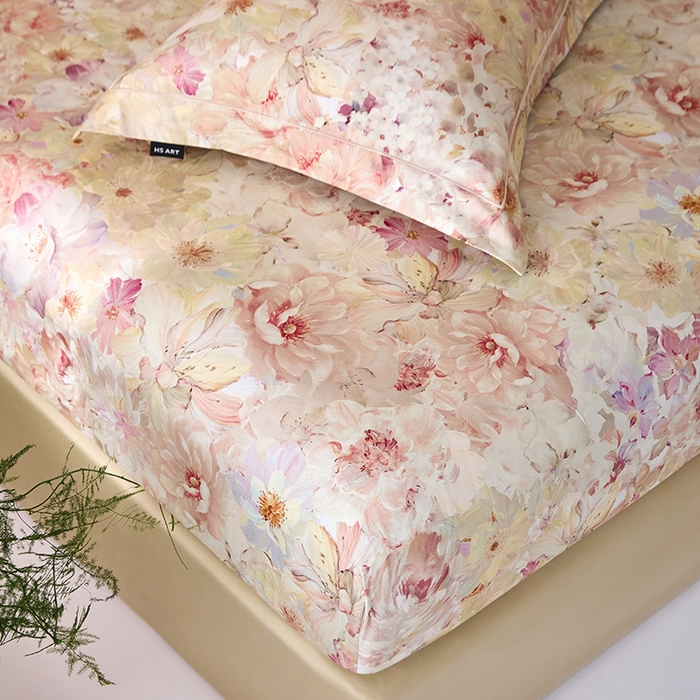 91家纺网 家纺一手货源 找家纺 禾时 2025新款A类100S长绒棉全棉数码印花床笠三件套床套床罩床垫保护罩 林间暖阳