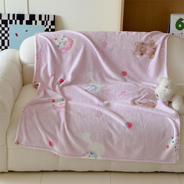 91家纺网 家纺一手货源 找家纺 顾里家纺 2025新款ins少女奶油系双面牛奶绒毯-第二组 梅酱猫猫