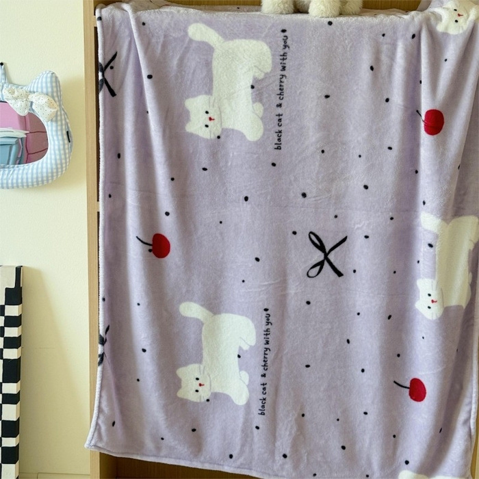 91家纺网 家纺一手货源 找家纺 顾里家纺 2025新款ins少女奶油系双面牛奶绒毯-第二组 小紫猫