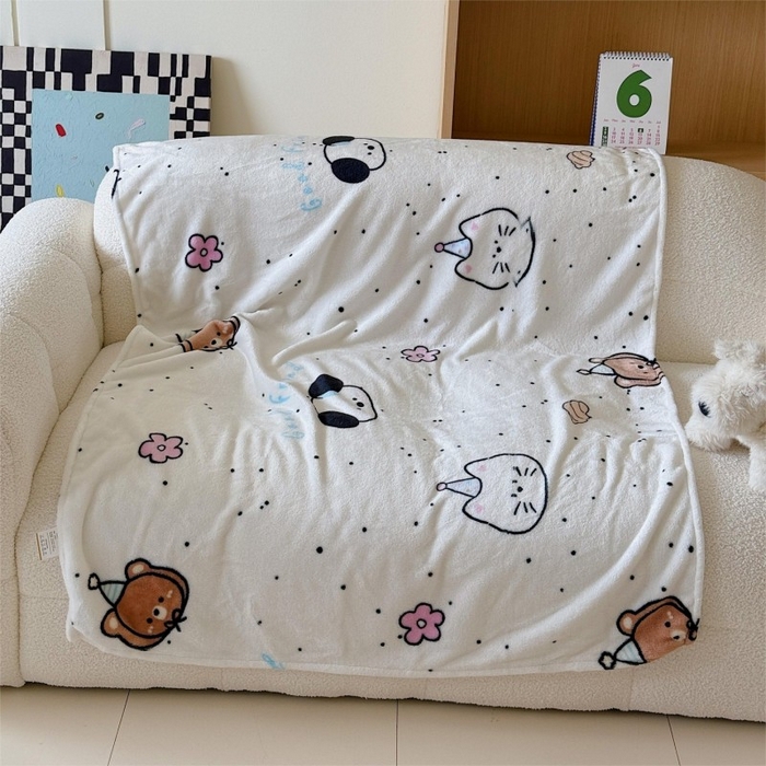 91家纺网 家纺一手货源 找家纺 顾里家纺 2025新款ins少女奶油系双面牛奶绒毯-第二组 开心好友