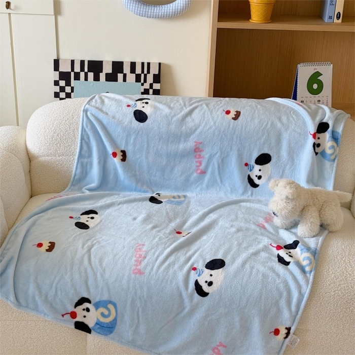 91家纺网 家纺一手货源 找家纺 顾里家纺 2025新款ins少女奶油系双面牛奶绒毯-第二组 蛋糕小狗