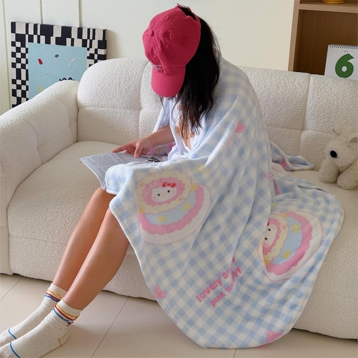 91家纺网 家纺一手货源 找家纺 顾里家纺 2025新款ins少女奶油系双面牛奶绒毯-第二组 蛋糕花猫