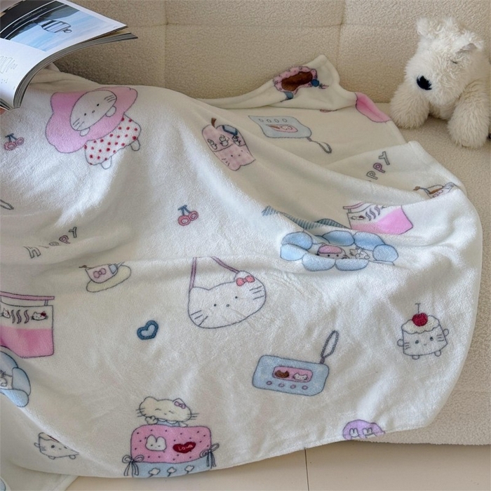 91家纺网 家纺一手货源 找家纺 顾里家纺 2025新款ins少女奶油系双面牛奶绒毯-第二组 花花喵喵