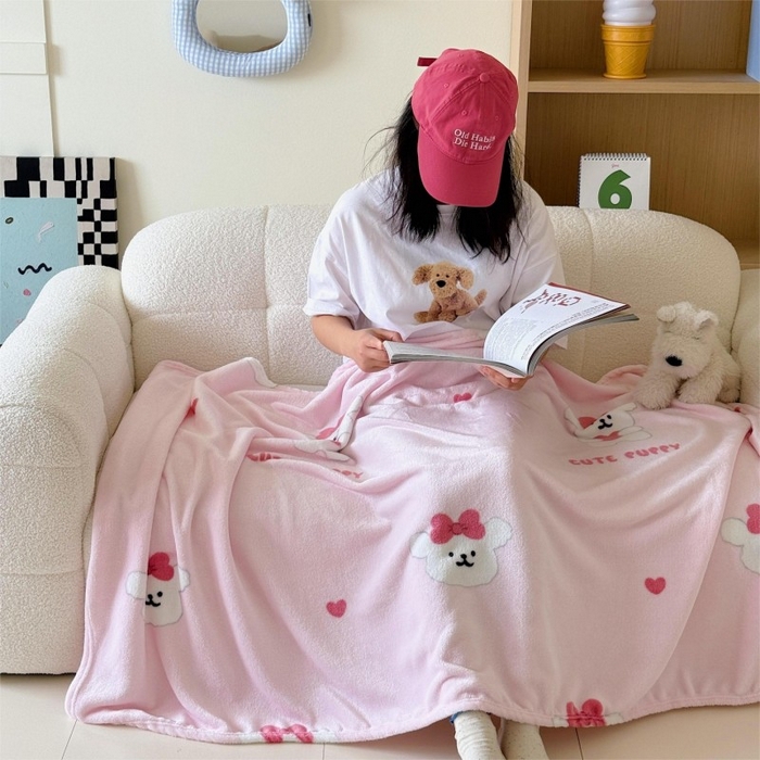 91家纺网 家纺一手货源 找家纺 顾里家纺 2025新款ins少女奶油系双面牛奶绒毯-第二组 爱心小狗