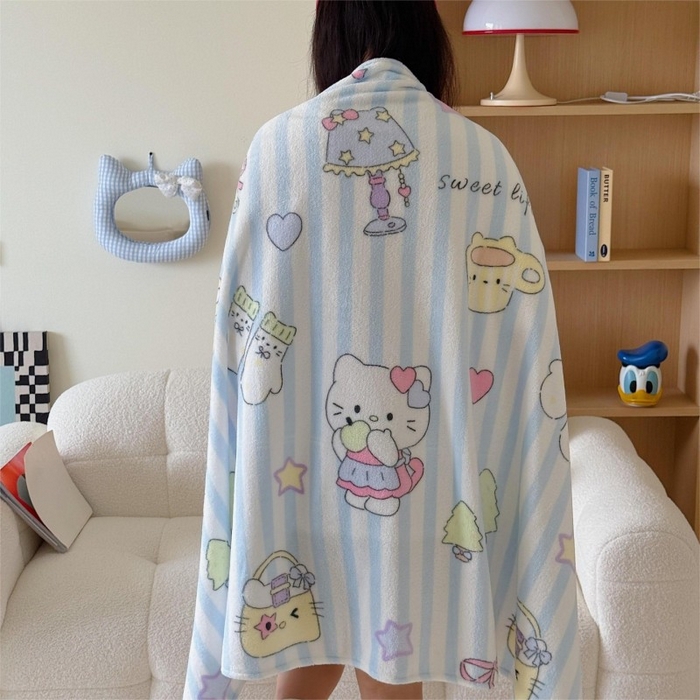 91家纺网 家纺一手货源 找家纺 顾里家纺 2025新款ins少女奶油系双面牛奶绒毯-第二组 漫画猫咪